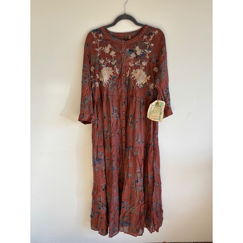Aratta Silent Journey Something Unique Maxi Dress Foggy Rose Floral Embroider S